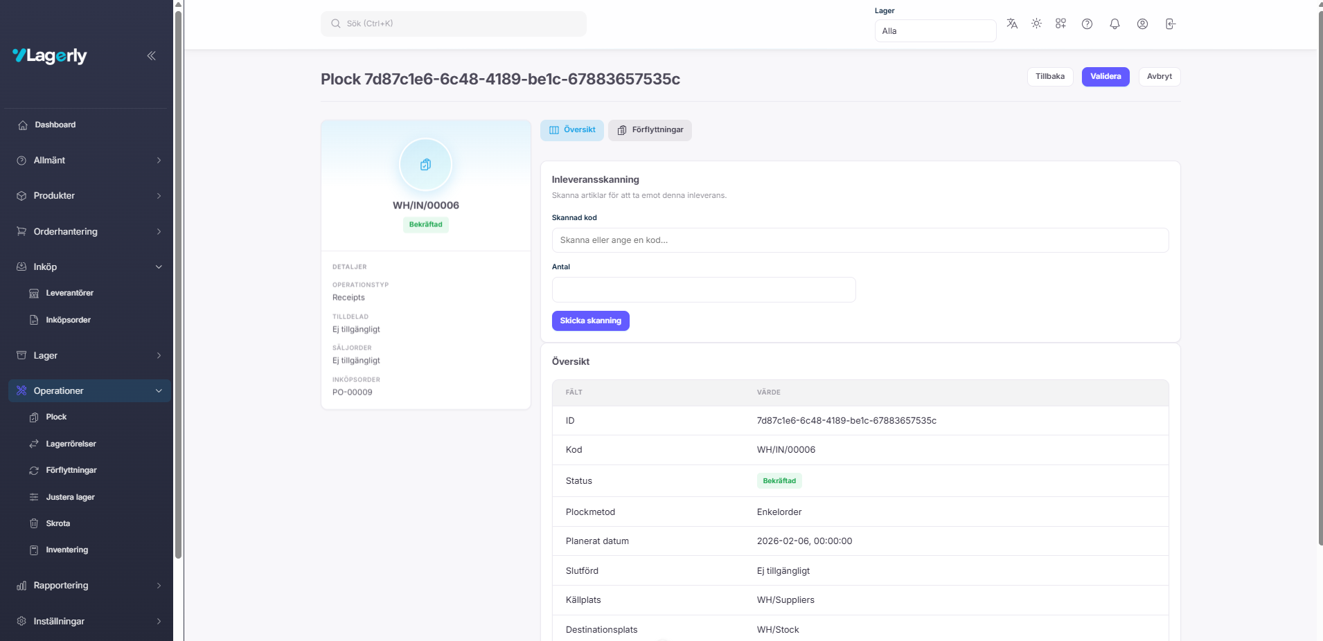 Purchase order receiving scan