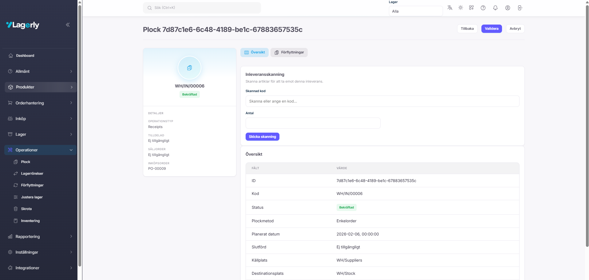 Receiving scan workbench view
